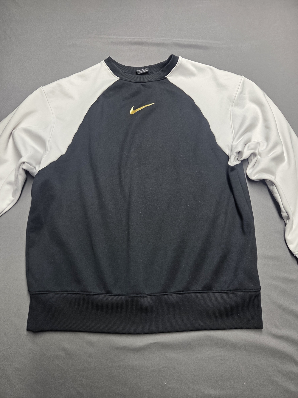 Nike Dri-Fit Crewneck Sweatshirt Black White Gold Swoosh Men's Size S